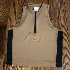 Nike Tan Sleeveless Zip Tank with Black Side Panels